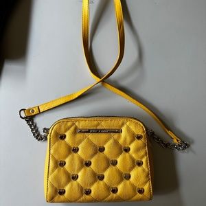 Betsey Johnson Yellow Vegan Leather Heart Studded Purse Crossbody Bag